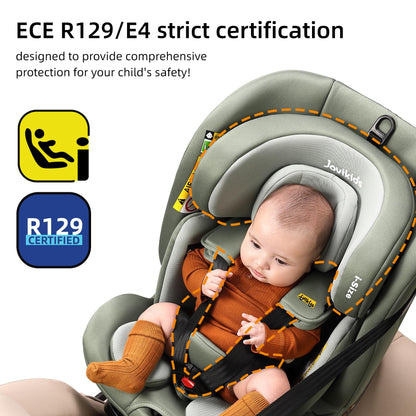 Jovikids ISOFIX Car Seat 360° for 40-150cm Baby Children, Rotating Car Seat for Newborn 0-12 Years, ECE R129/E4, Fixations ISOFIX, Top Tether - Green