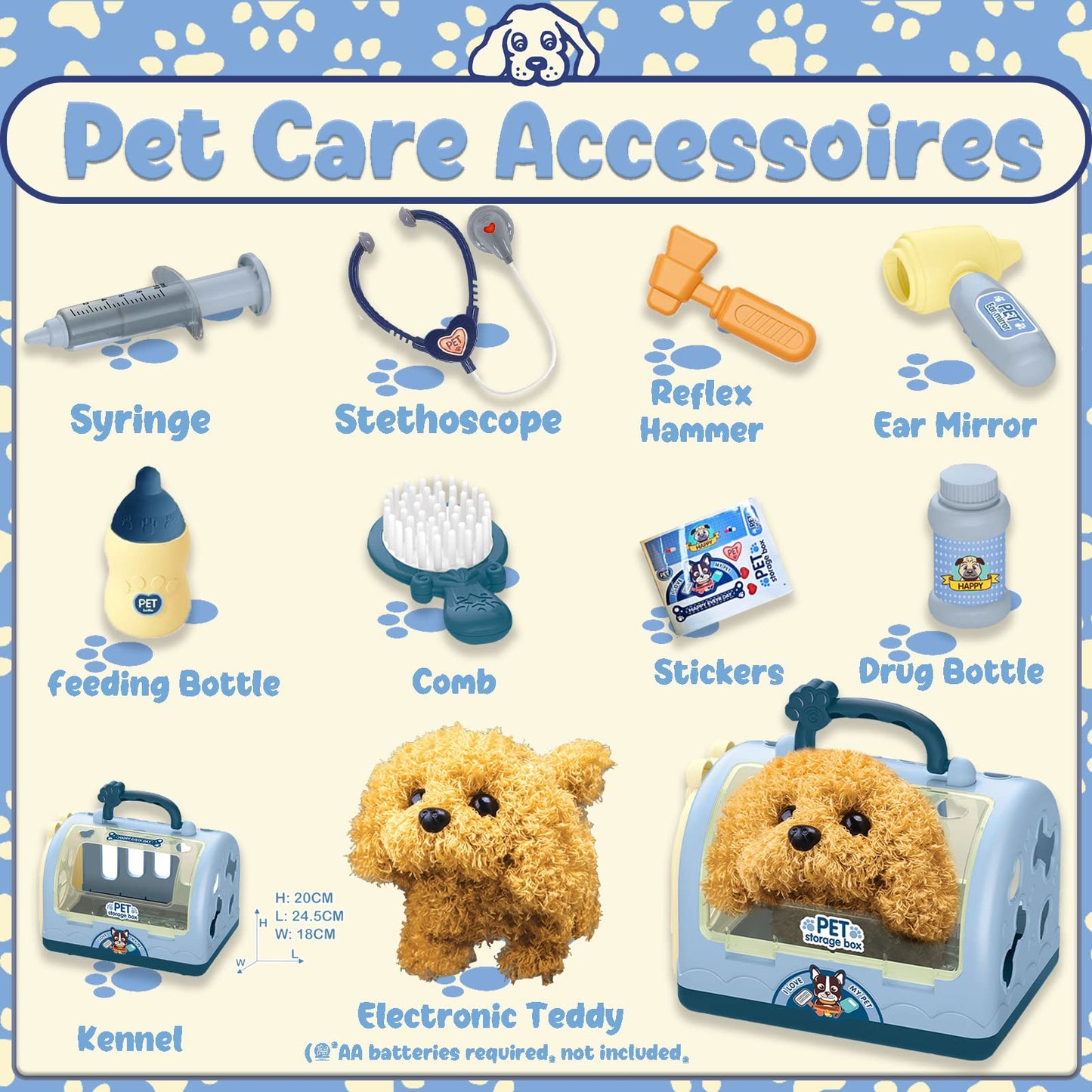 STAY GENT Toy Dogs for Kids Pet Care Vet Set for Kids Robot Dog Toys Pretend Role Play Doctor Kit Plush Electronic Walks Bark Dog Carrier Grooming Treating Toys Gifts for 2 3 4 5 6 Years Old Girls Boy