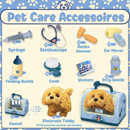 STAY GENT Toy Dogs for Kids Pet Care Vet Set for Kids Robot Dog Toys Pretend Role Play Doctor Kit Plush Electronic Walks Bark Dog Carrier Grooming Treating Toys Gifts for 2 3 4 5 6 Years Old Girls Boy