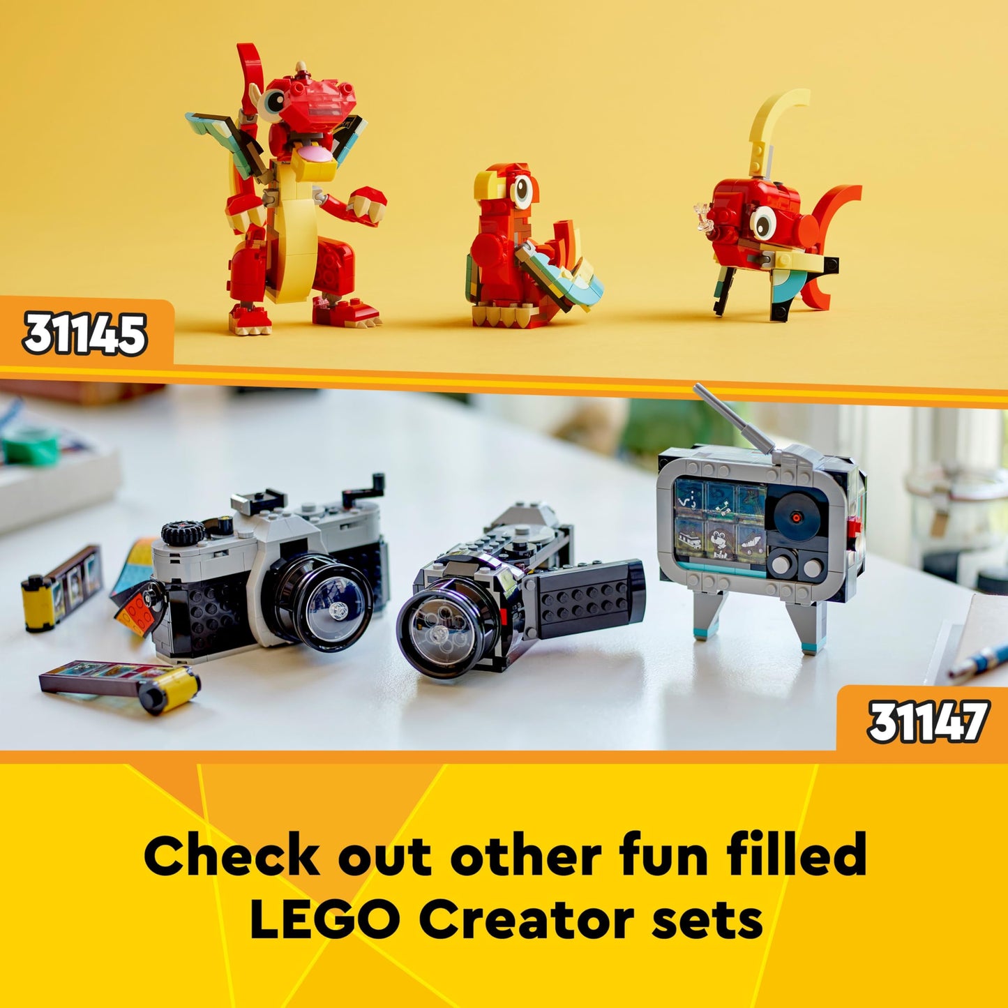 LEGO Creator 3in1 Flatbed Truck with helicopter and vehicles, ideal for kids 7+, showcasing cool vehicle designs.