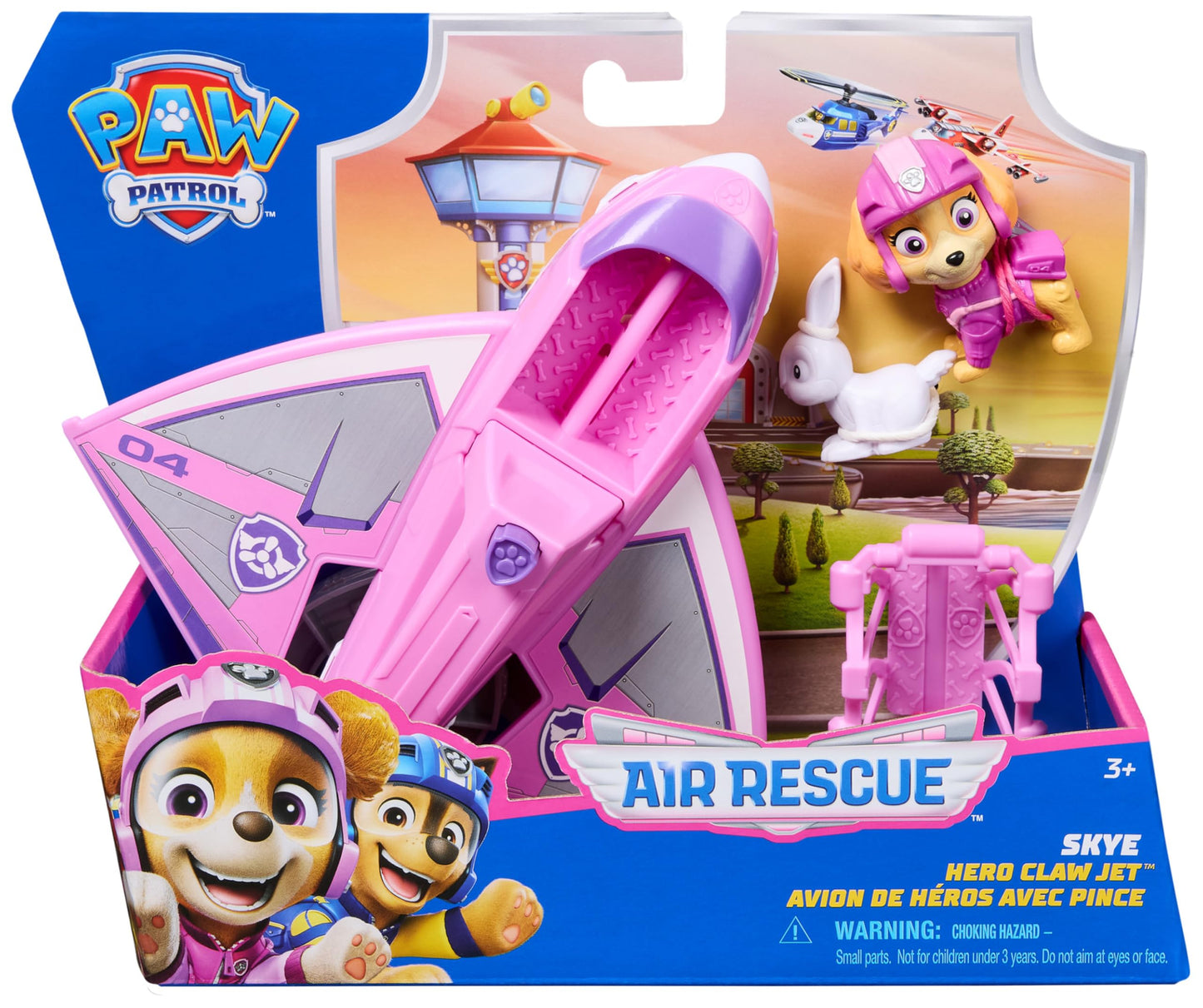 Paw Patrol: Air Rescue Skye Action Figure & Hero Claw Jet Plane with Retractable Claw, Rescue Basket & Bunny, Kids’ Toys for Boys & Girls Aged 3+