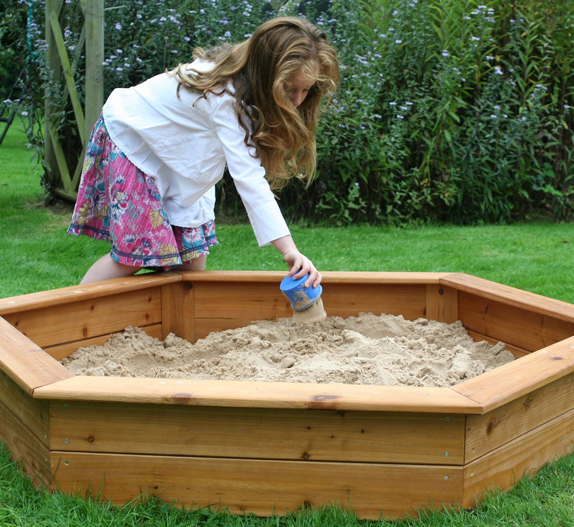 Garden Games Large Hexagonal Wooden Sandpit with Lid- Children's Sandpits