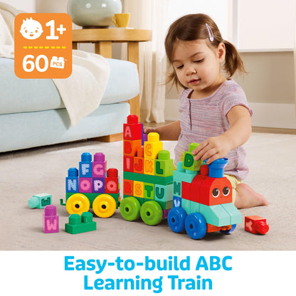 MEGA BLOKS First Builders Toddler Building Blocks Toy Set, ABC Learning Train with 60 Pieces, Ages 1+ Years, DXH35