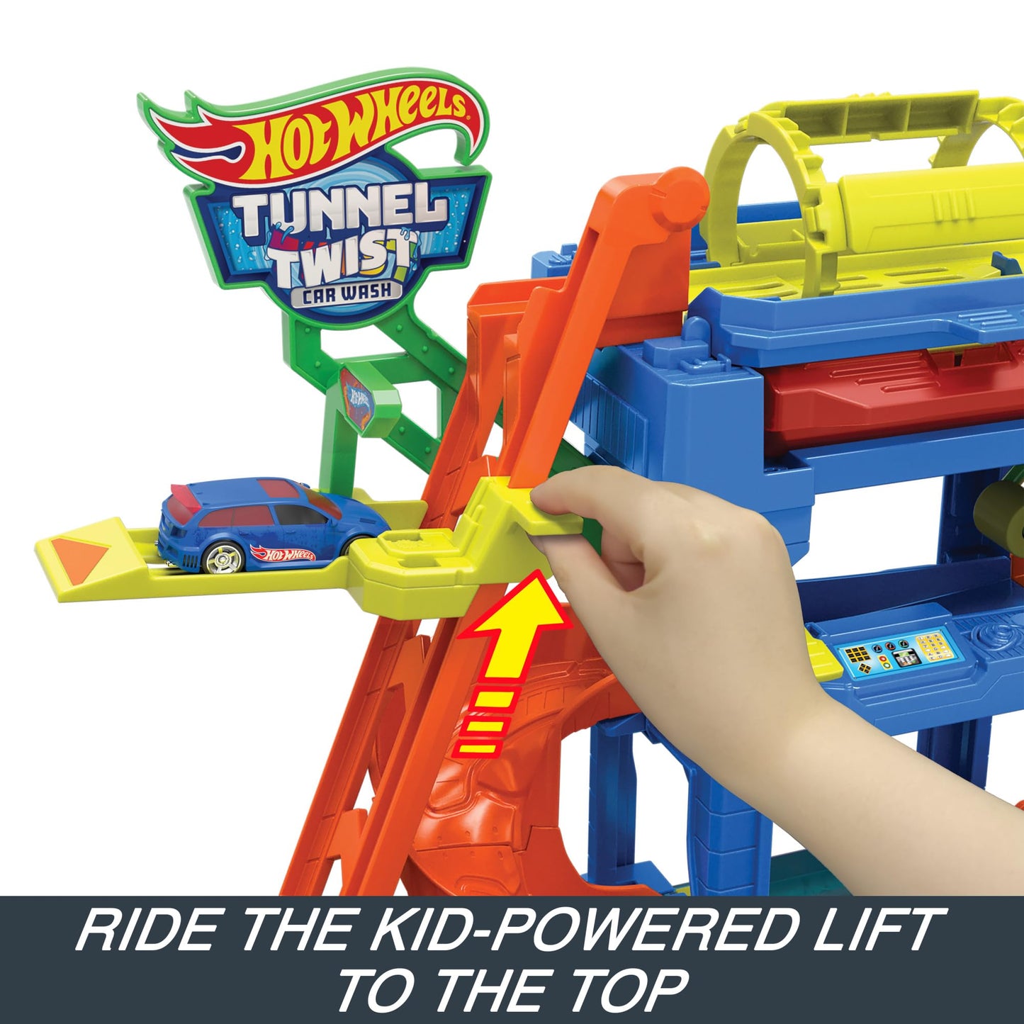 Hot Wheels City Toy Car Track Set featuring Tunnel Twist Car Wash and Color Shifters vehicle in 1:64 scale.
