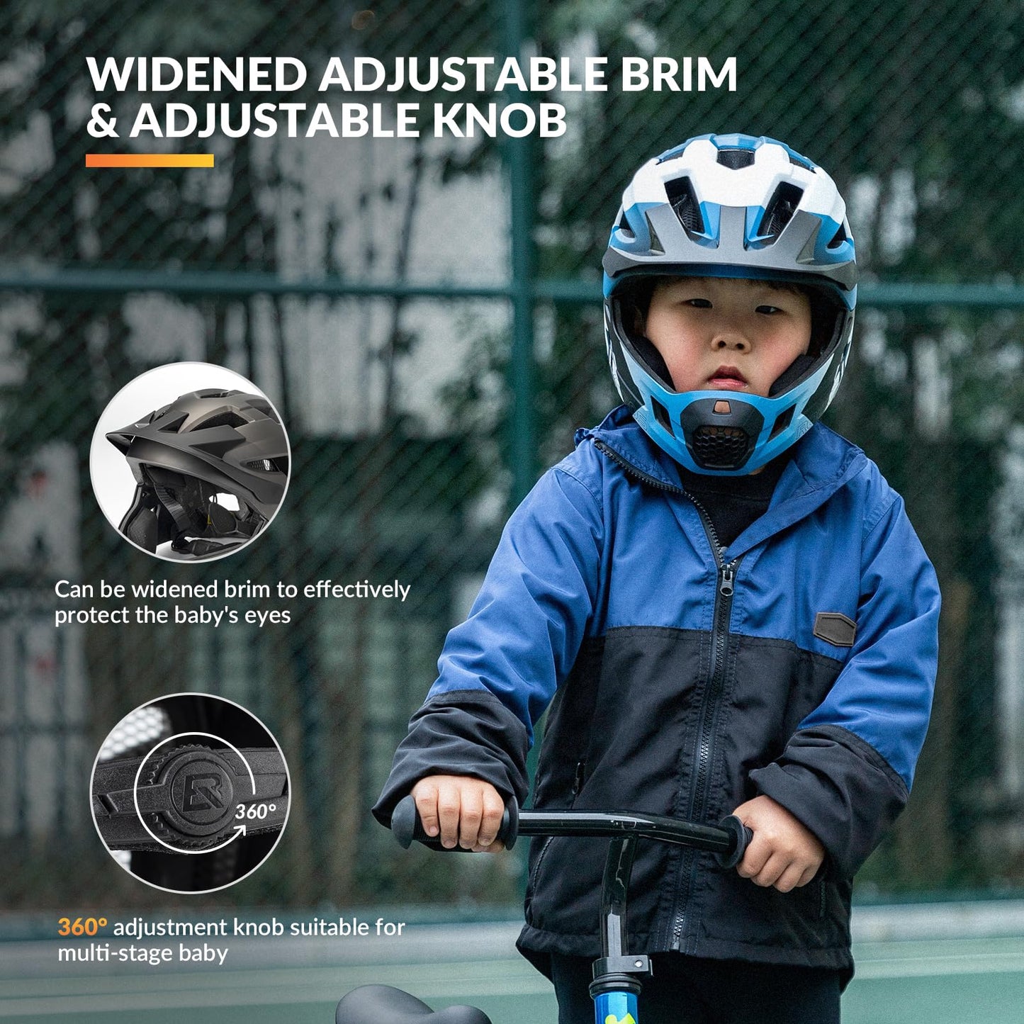 ROCKBROS Kids Helmet Toddlers Bike Full Face Helmet for Baby Child Youth BMX MTB Scooter Roller Skating Skateboard Adjustable Breathable Safety Crash Impact Resistance S: 48-54 cm, M: 54-58 cm