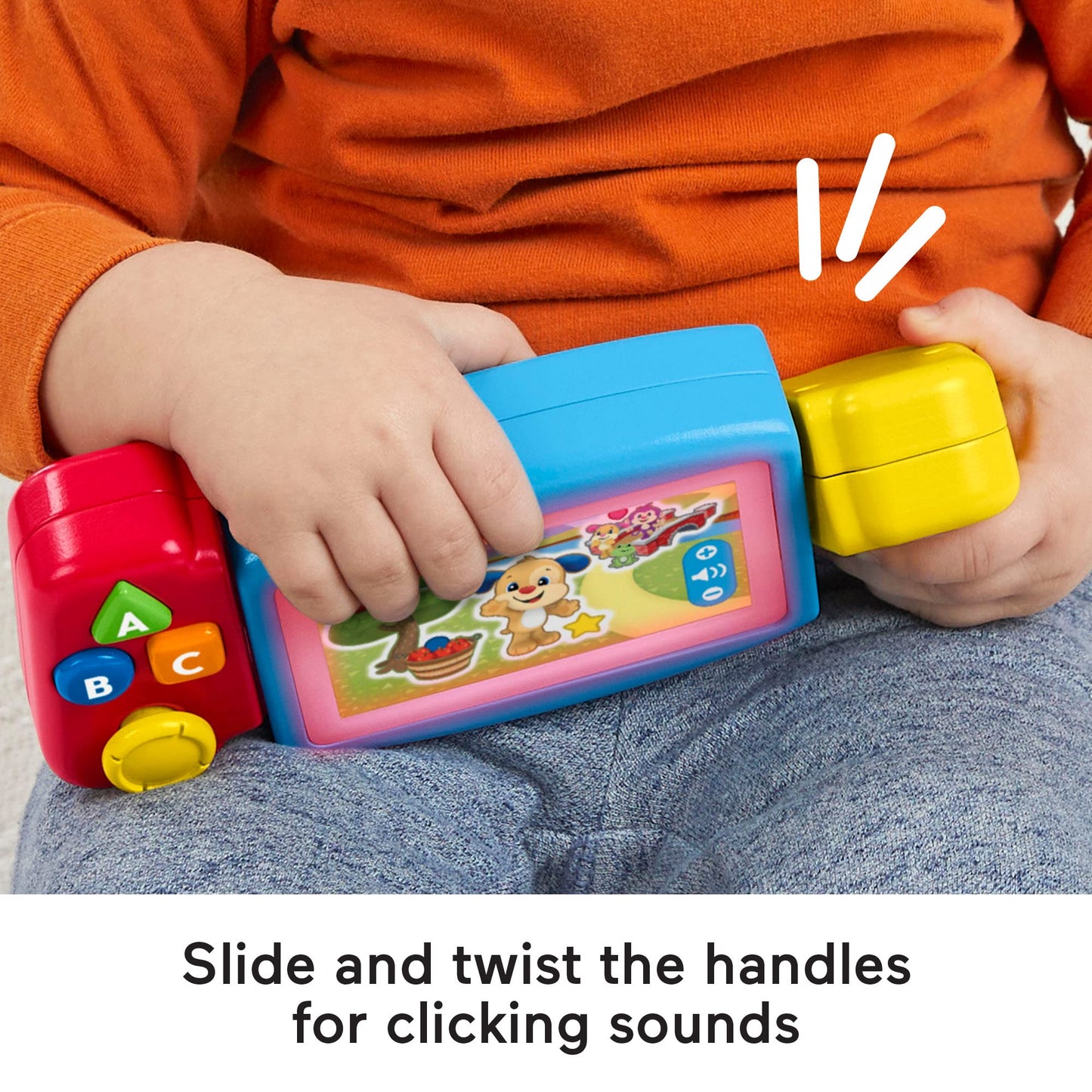 Fisher-Price Laugh & Learn Pretend Video Game Toddler Toy with lights, sounds, and educational songs from the Twist & Learn Gamer series.