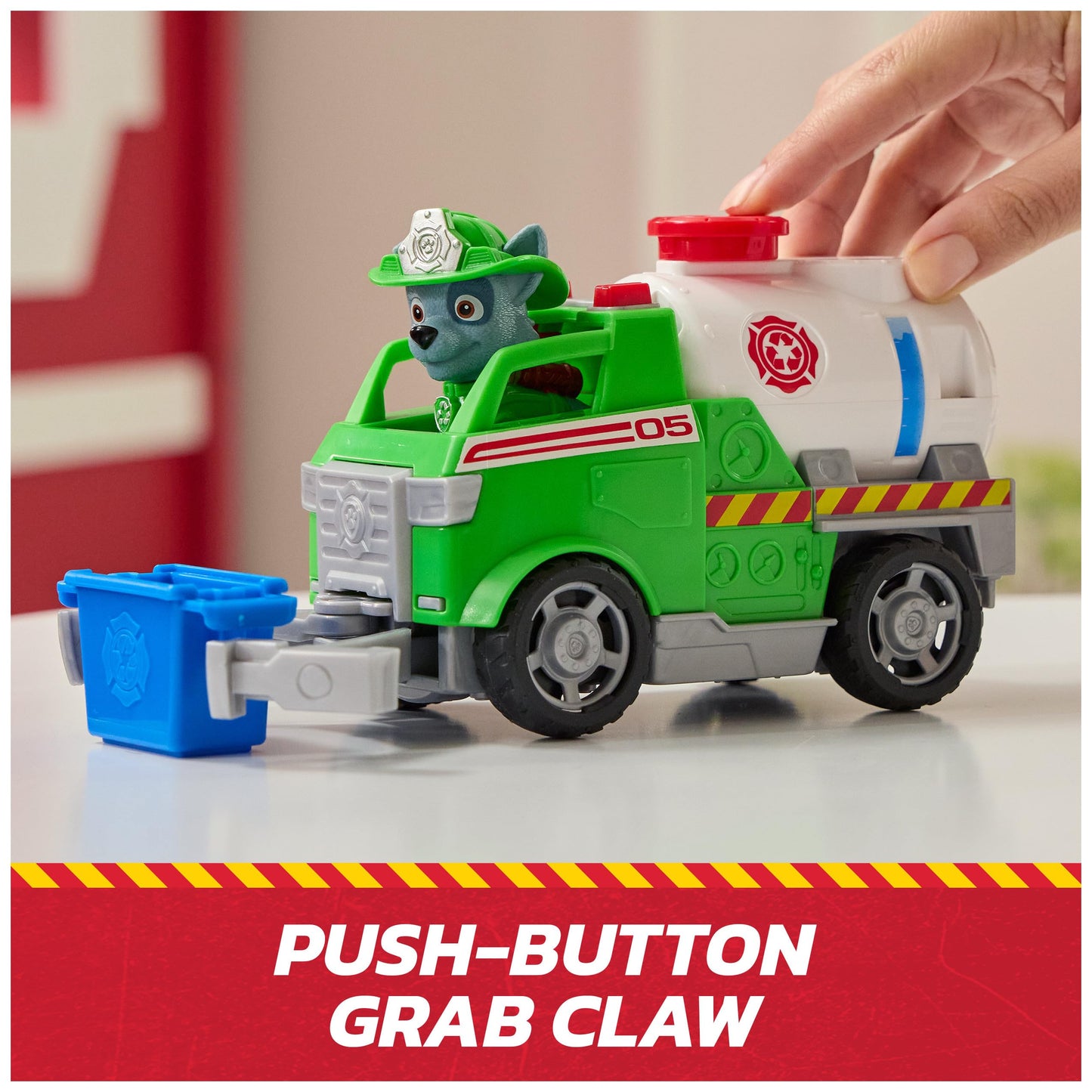 Paw Patrol Fire Rescue: Rocky Rescue Fire Tanker with Action Figure, Grab Claw and Toy Truck, Kids Toys for Boys and Girls Ages 3 and Up