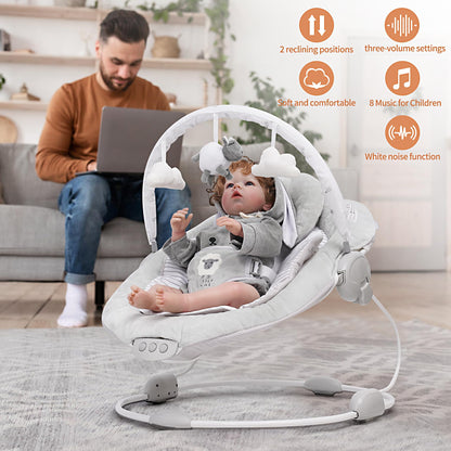 LADIDA soft padded lamb bouncer for newborns 0-6 months with soothing music and vibration features, plush and comfortable design.