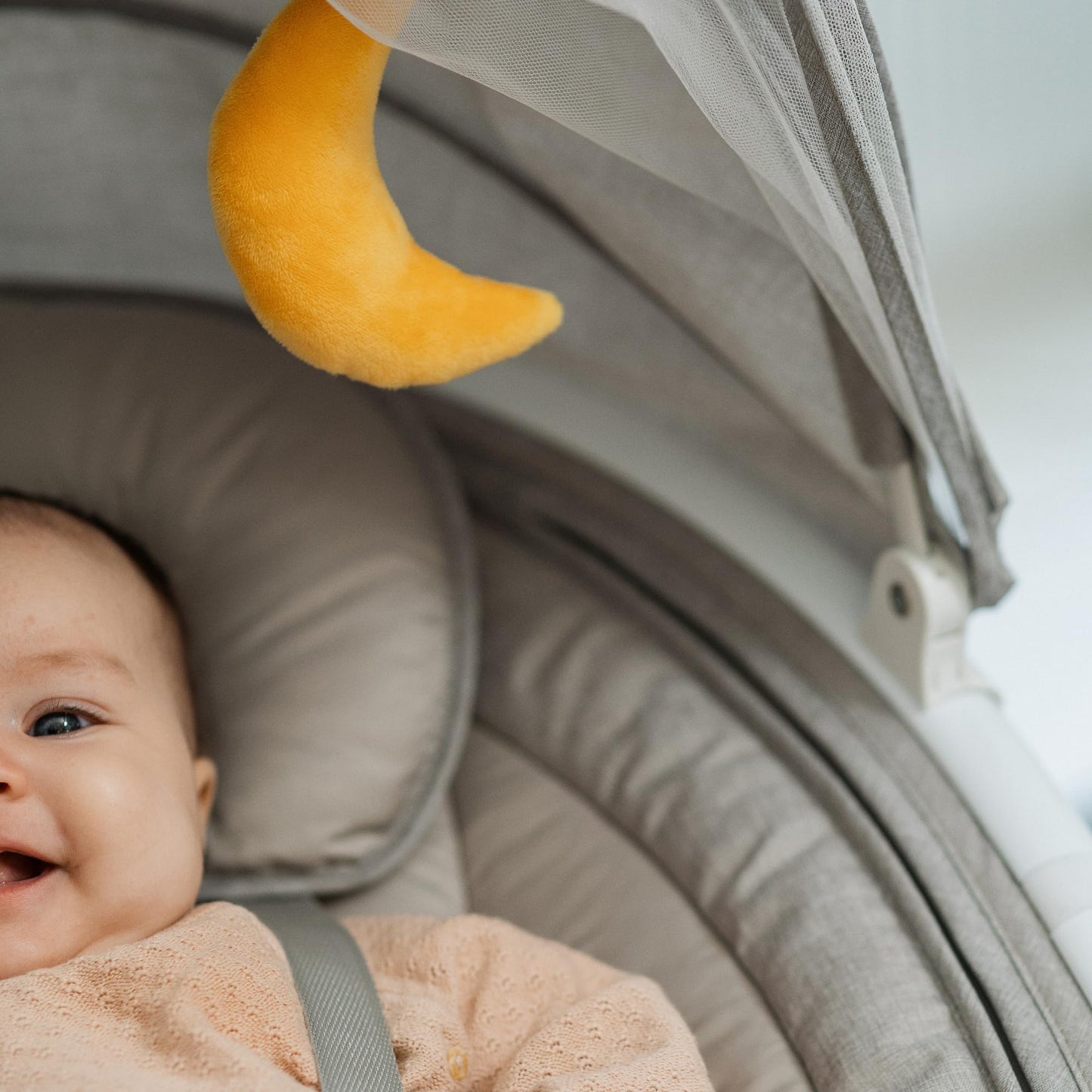Nuby Connect baby swing chair in grey with musical bouncer, toy bar, remote control, canopy, suitable for newborns