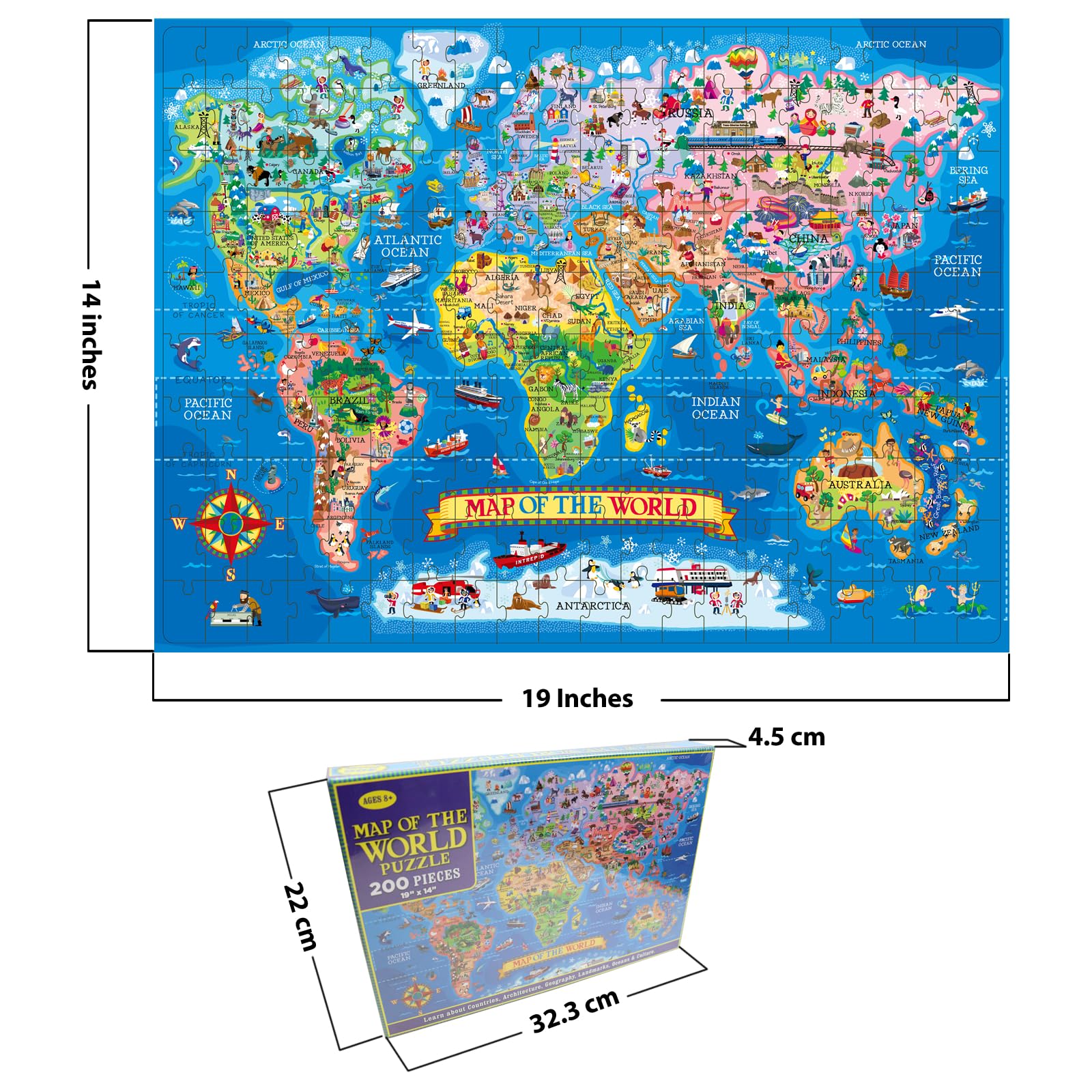 Learncredibles world map jigsaw puzzle for kids age 7+, featuring continents and countries for educational geography learning.