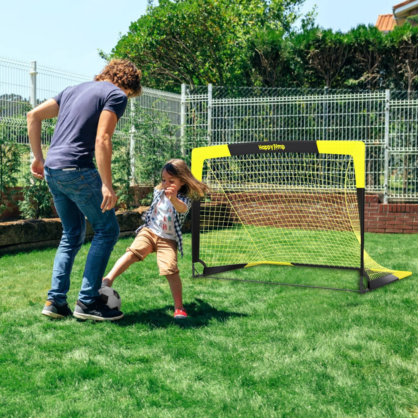 Happy Jump Portable Pop Up Football Goals | Weatherproof Football Nets – 5x3.6FT Single Pack for Garden & Outdoor Training