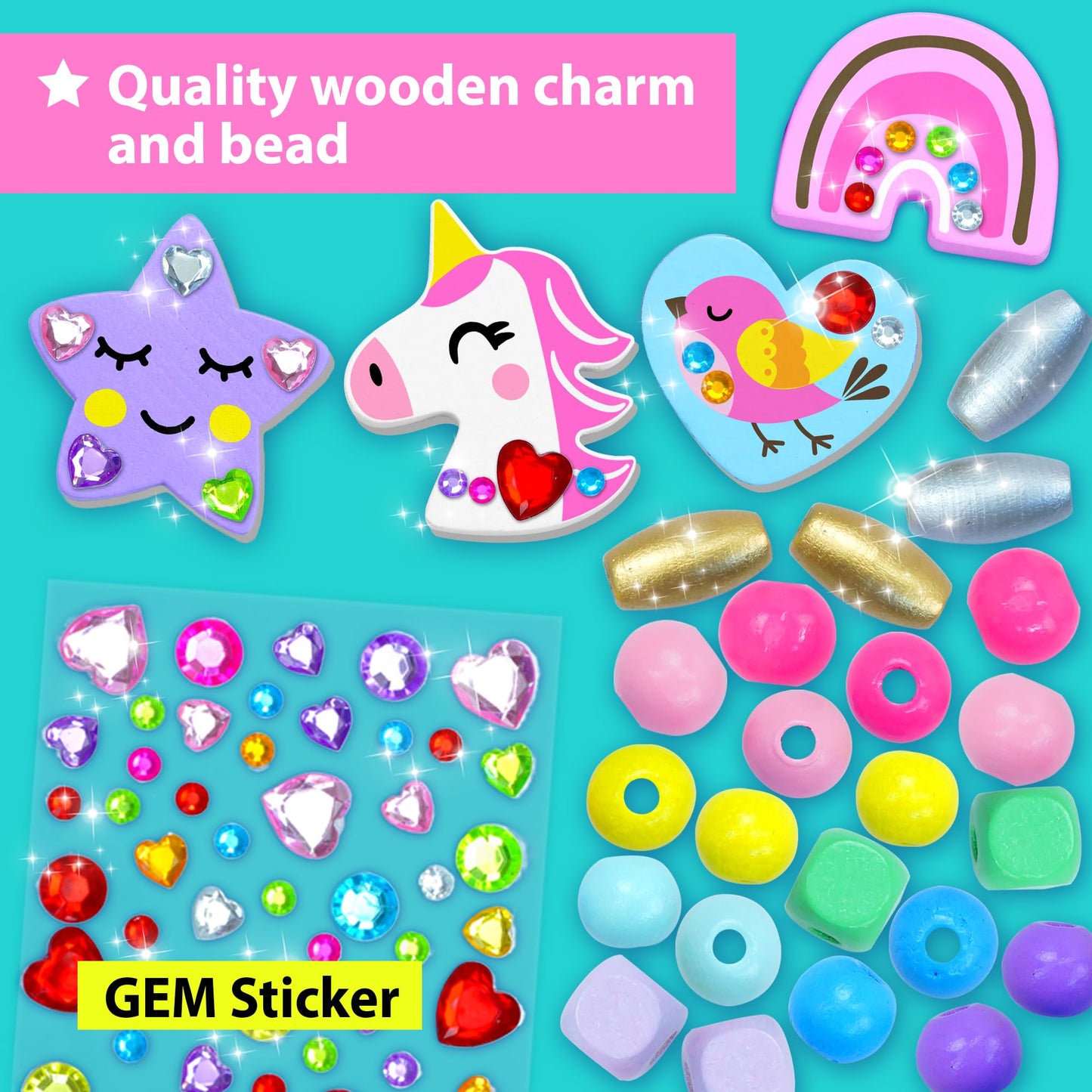 KRAFUN Unicorn Bracelet Craft Kit for Kids Ages 5-12, 14 DIY Arts & Crafts Projects with Friendship Bracelets, Charms, Beads, Gem Stickers, Instructions, Educational Gift for Girls