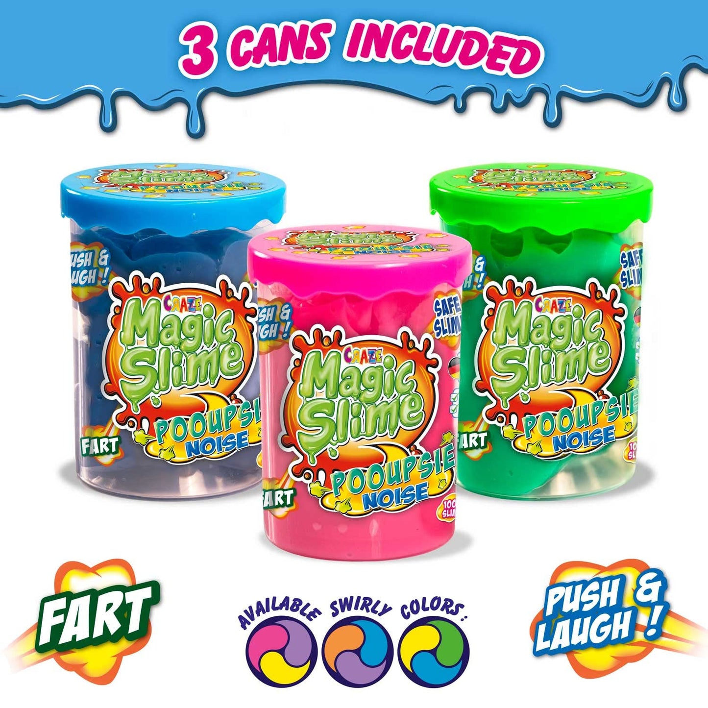 Colorful CRAZE Magic Slime Pooupsie Noise 3-pack with squishy, non-toxic slime toys for kids, ages 3+, perfect for sensory play.
