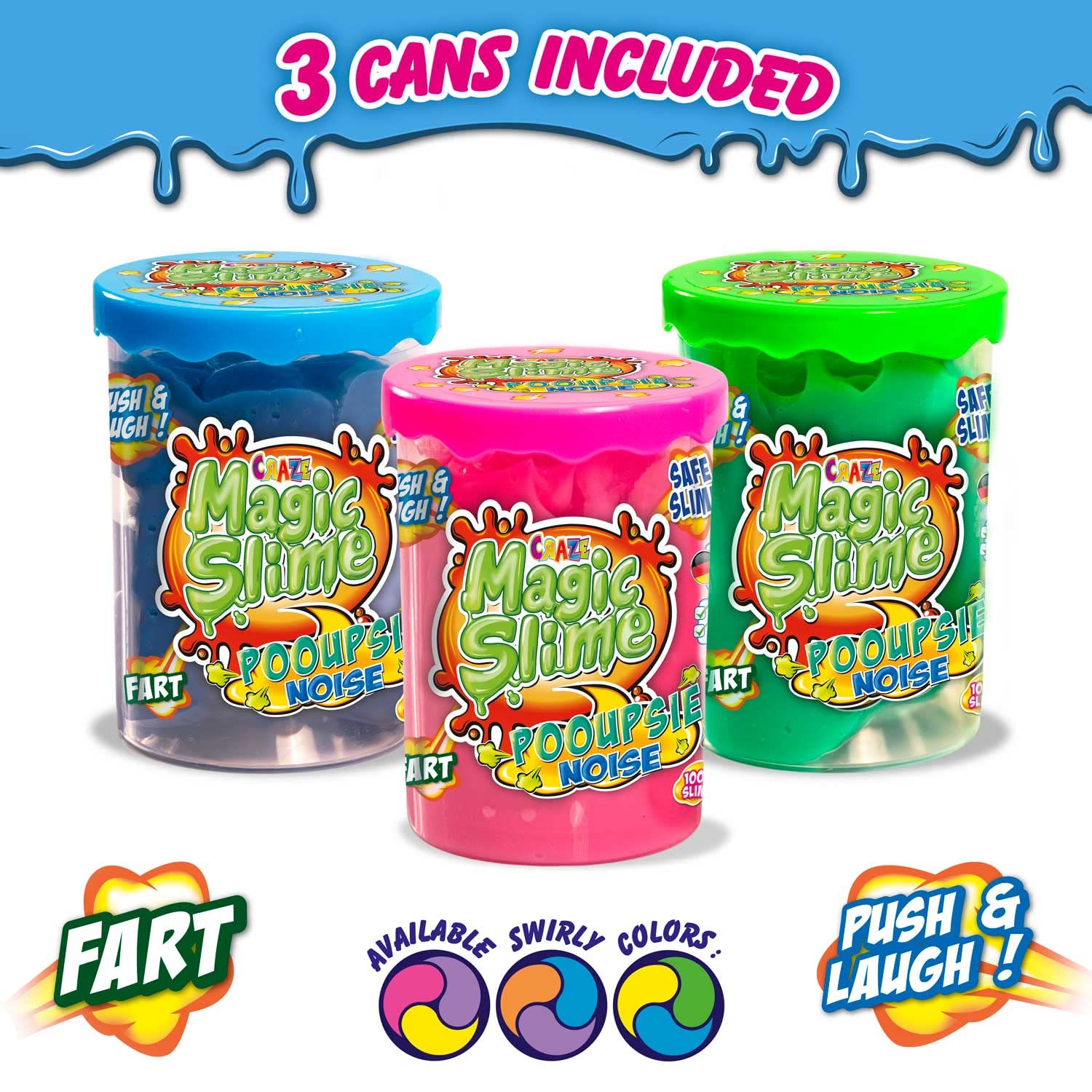 Colorful CRAZE Magic Slime Pooupsie Noise 3-pack with squishy, non-toxic slime toys for kids, ages 3+, perfect for sensory play.
