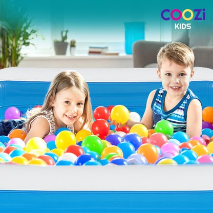 COOZi 2.6M inflatable paddling pool for kids, toddlers, and adults, rectangular outdoor swimming pool with repair patch for summer fun.