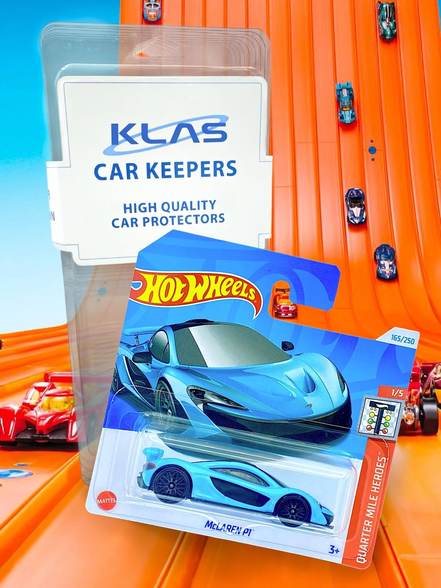 Hot Wheels McLaren P1 (Light Blue) 1/5 Quarter Mile Heroes - 2024-165/250 (Short Card) - COMES IN A GENUINE KLAS CAR KEEPER PROTECTOR CASE - HTB85