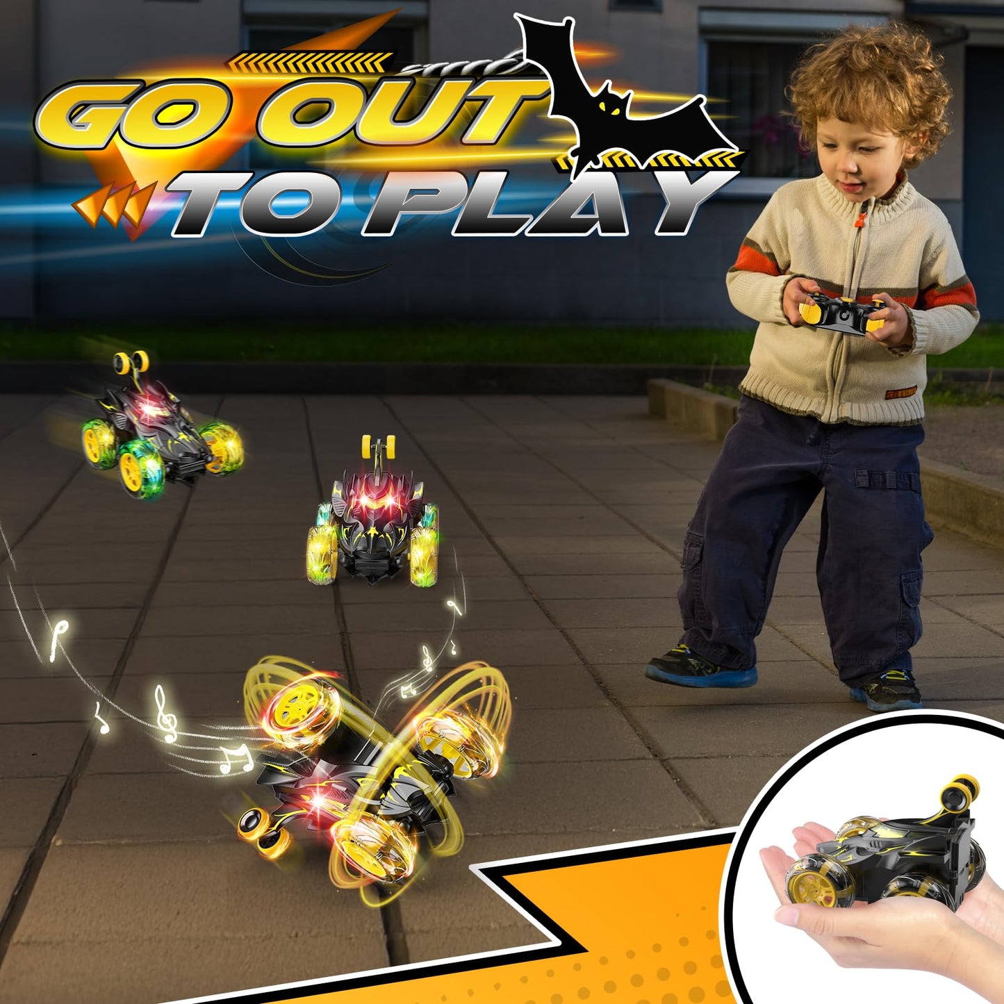 Braxel 360° Flips Remote Control Cars, BatToy Man Kids Toys for 3-9 Year Old Boys Toys Age 3-9 Year Old Boy for 3-11 Year Old Boys LED RC Car Present Early