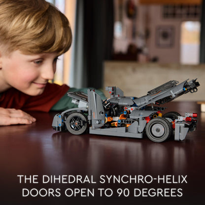 LEGO Technic Koenigsegg Jesko Absolut grey hypercar model with intricate details for building and engineering fun.