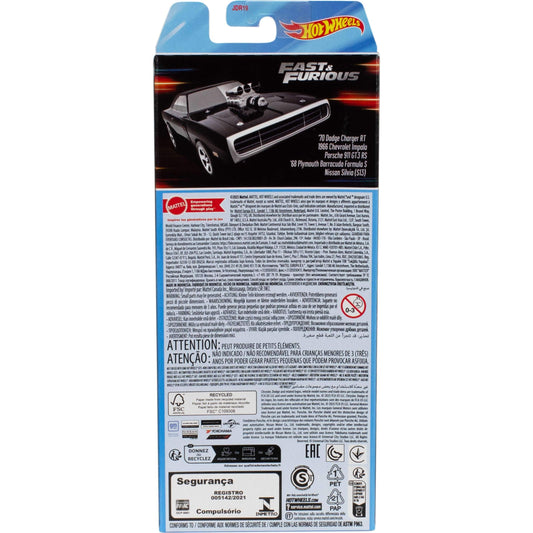 Set of 5 Hot Wheels Fast & Furious 1:64 scale die-cast toy cars inspired by the Fast movies, featuring detailed designs.