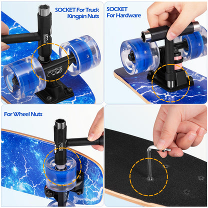 GIEEU Skateboards with Colorful Flashing Wheels for Beginners, Kids, Teens, Adults, 21.8" x 6.1", Complete Standard Skateboards, 9 Layers Maple Deck, Concave Skateboard (X-Lighting)