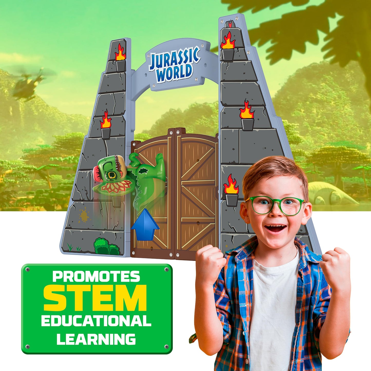 Tile Town Jurassic World Gate Escape Magnetic Tiles Construction Building Set and Figures, Kids 3-5+, New ACTION TILES for Action Play, Realistic Builds, STEM Creative Toy