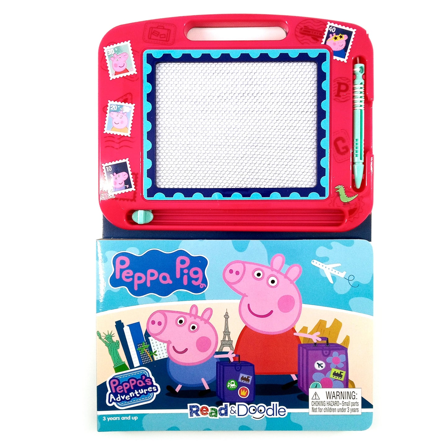 Peppa Pig Peppa's Adventures Read & Doodle - Learning resources for kids, a magnetic drawing pad, an easy-to-use pen, 22-page board book for reading and drawing
