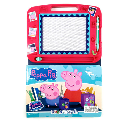 Peppa Pig Peppa's Adventures Read & Doodle - Learning resources for kids, a magnetic drawing pad, an easy-to-use pen, 22-page board book for reading and drawing