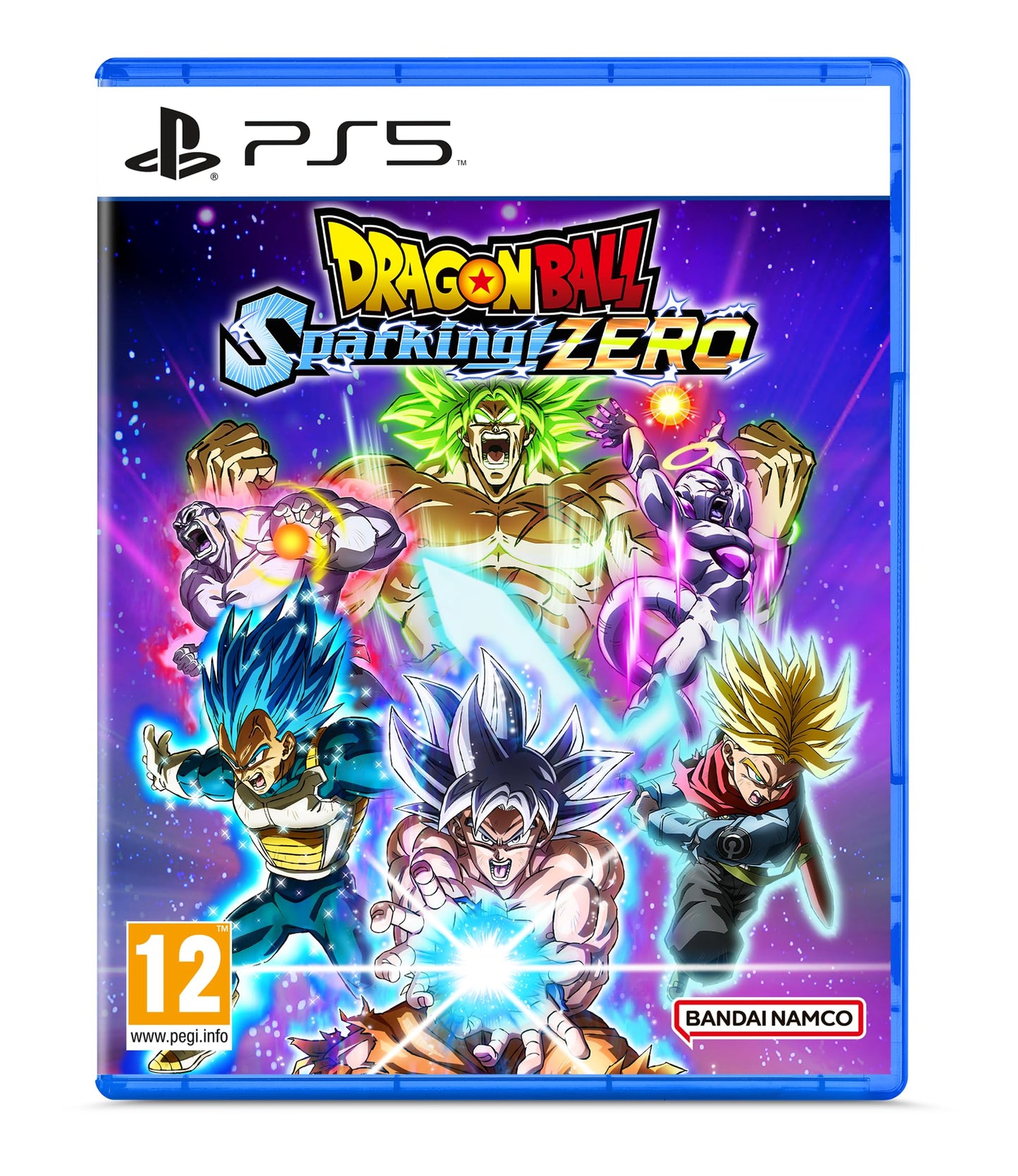 Image of the PlayStation 5 game case for Dragon Ball: Sparking! ZERO by Bandai Namco, featuring vibrant character artwork.