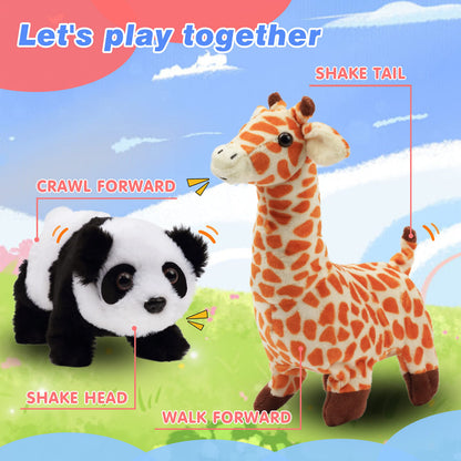 Hopearl Walking Giraffe Interactive Electronic Pet Plush Jirafa Toy with Sounds and Movements Animated Shaking Tail Gifts for Toddlers Birthday, Brown, 23cm