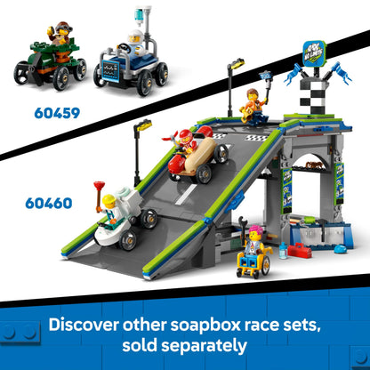 LEGO City pizza and fire truck race car set with two minifigures, perfect for imaginative play for kids 5 and up.