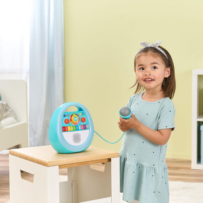 VTech My First Music Player with colorful buttons and microphone, designed for kids to enjoy karaoke and musical fun.