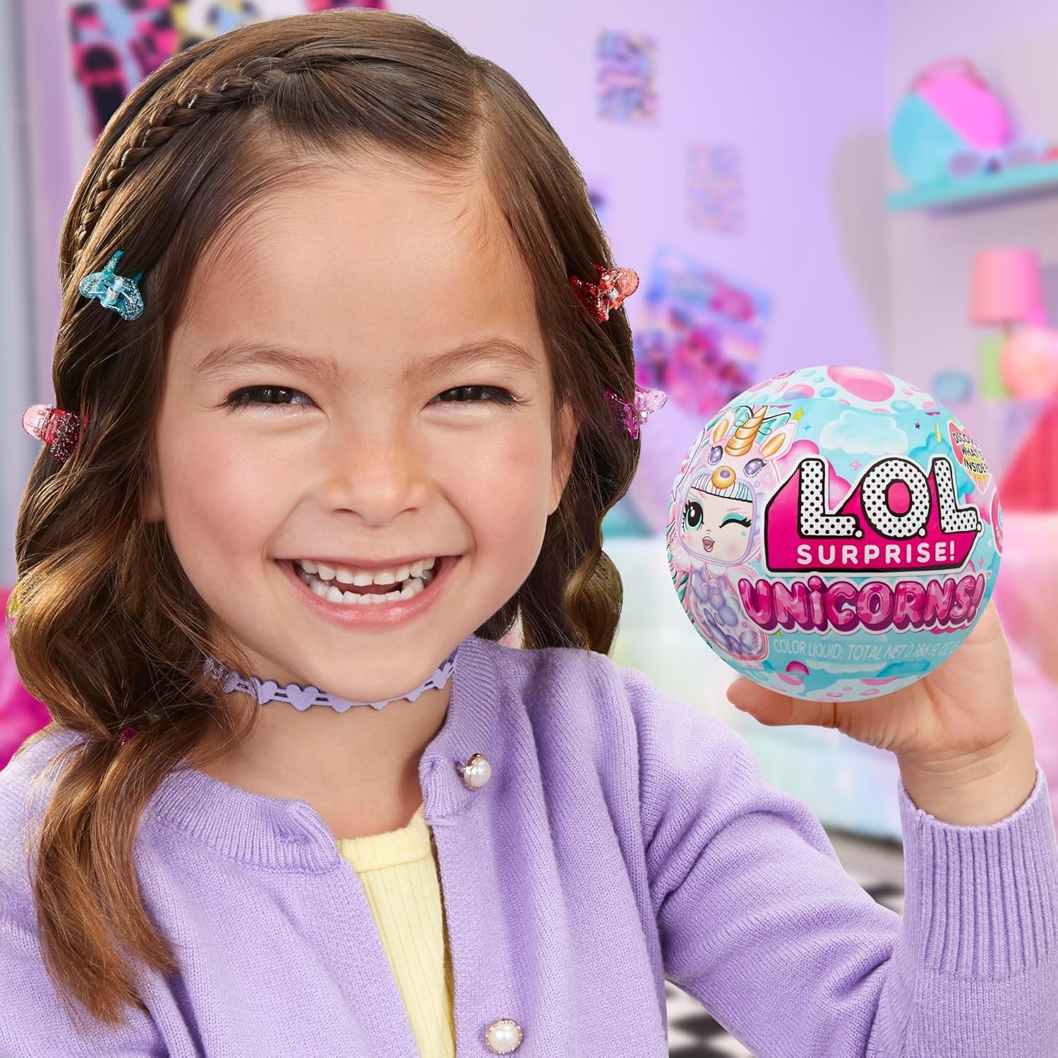 L.O.L. Surprise! Unicorns Tots doll with transparent features and colorful potions in blind packaging for kids.