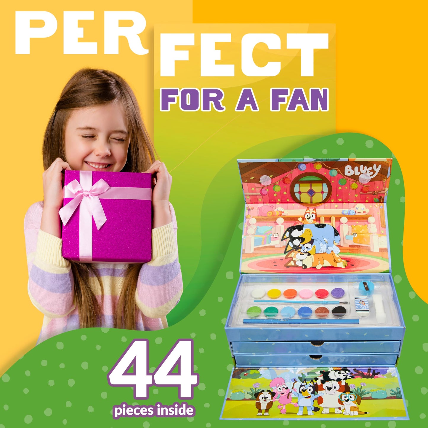 Bluey Art Set for Kids Colouring Pencils Paints Felt Tip Pens Crayons Stationery Crafts Girls Boys Art Supplies Preschool Travel 40 Plus Pcs Gift Set (Blue 3 Tier)