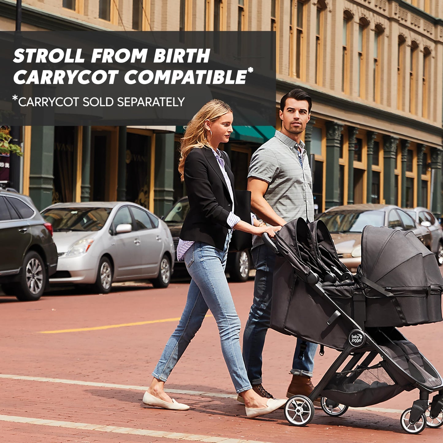 Baby Jogger City Tour 2 Double Travel Pushchair in pitch black, lightweight, foldable double stroller with compact, portable design