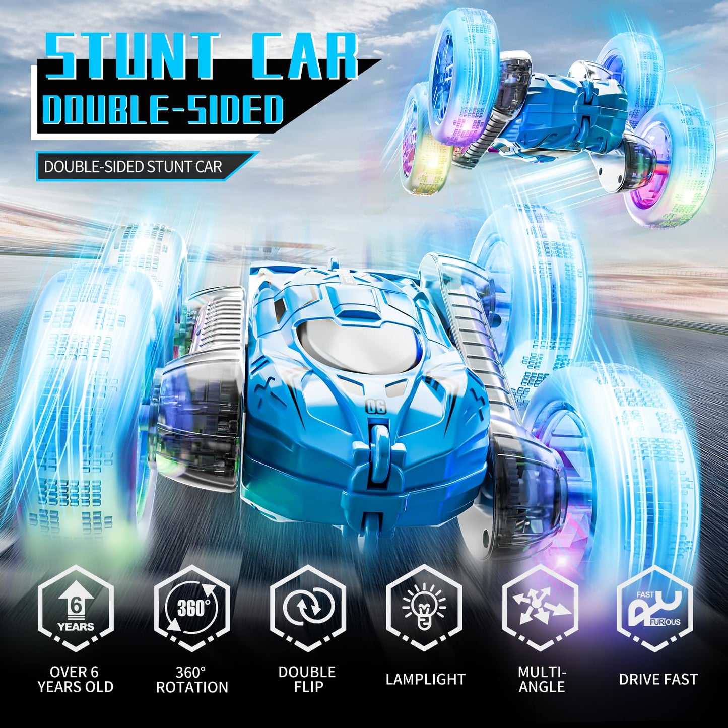 YouCute Remote control cars for Kids Age 4 5 6 7 8 9 10+ Year Old Boys Girls RC Stunt Car Toys Birthday (Blue)
