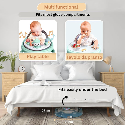 Twinky Baby Walker for boys and girls with play set, music, floor mat, adjustable height, push handle, and sturdy support.