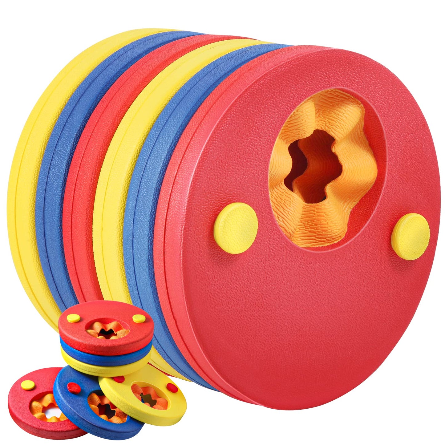 HOTENEAIRE swimming float discs in vibrant colors, a set of 6 EVA foam arm bands for kids' swim safety and fun.