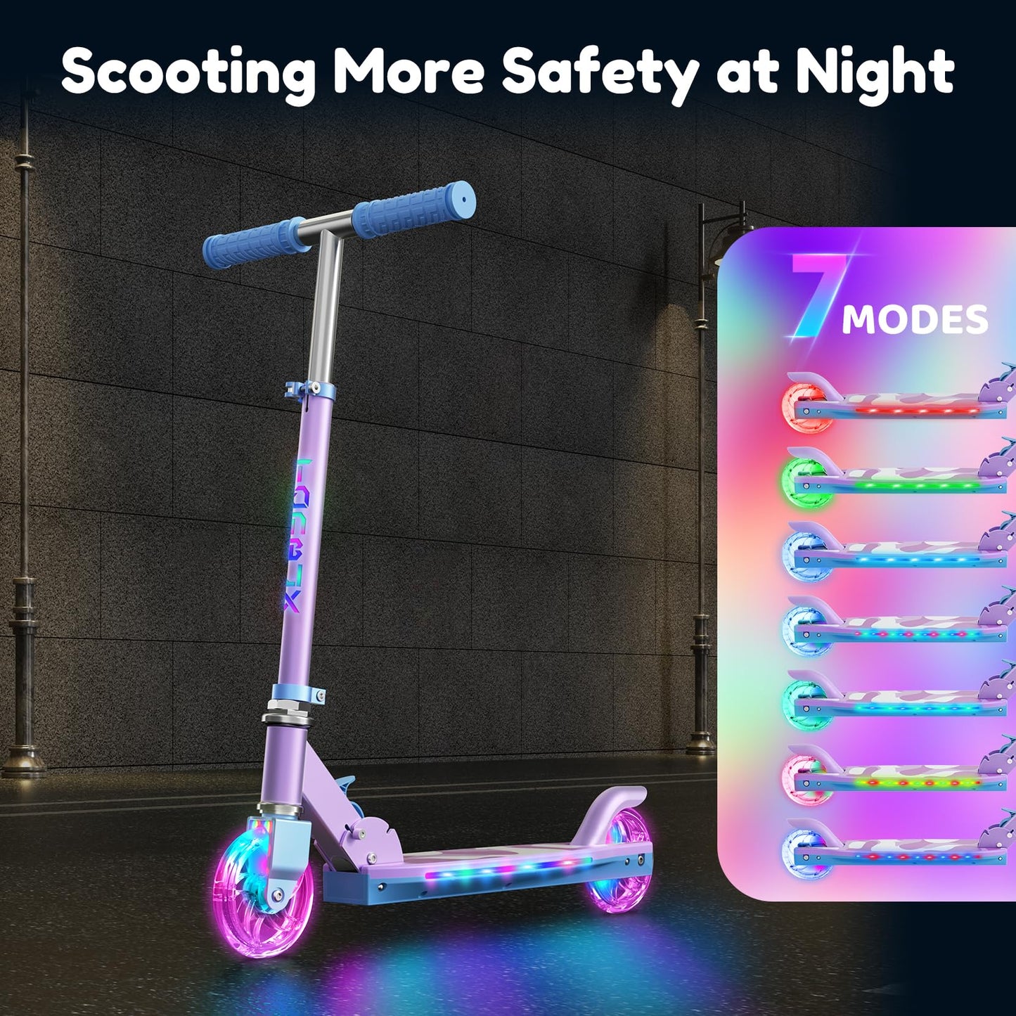 Scooter for Kids Ages 5-12 TONBUX Folding 2 Wheel Kids Scooter with Light Up Wheels & Stem & Deck, 3 Adjustable Height Handle, Lightweight Portable Kick Scooters for Girls Boys Toddler, up to 50kg
