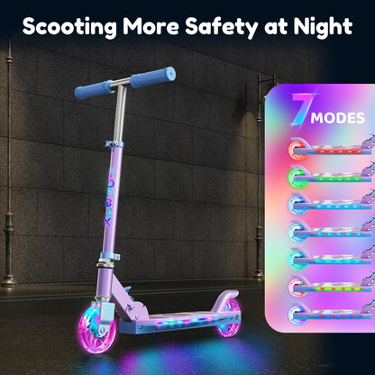 Scooter for Kids Ages 5-12 TONBUX Folding 2 Wheel Kids Scooter with Light Up Wheels & Stem & Deck, 3 Adjustable Height Handle, Lightweight Portable Kick Scooters for Girls Boys Toddler, up to 50kg