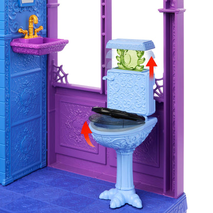 Monster High Boo-tique Hotel Doll House playset featuring spooky-themed rooms and furniture accessories for imaginative play.
