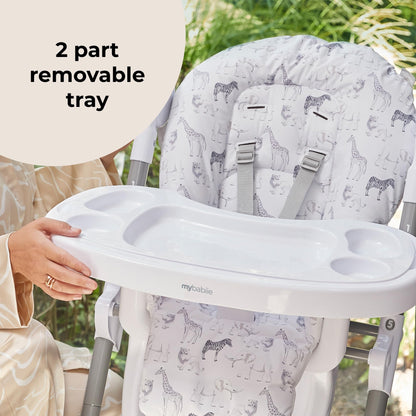 My Babiie MBHC8 Premium Highchair – Adjustable, 3 Recline Positions, 6 Height Settings, Removable Tray, Padded Seat, Foldable, for Toddler, from 6 Months to 3 Years (15kg) – Safari