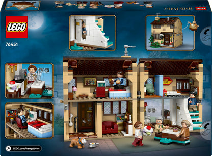 LEGO Harry Potter Privet Drive set featuring Aunt Marge, 5 minifigures, and detailed interior for imaginative play.