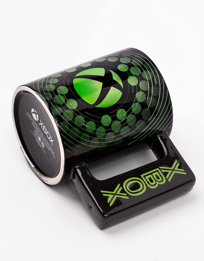 Black ceramic Xbox mug featuring the Xbox logo and handle, 16oz gaming gift with green accents, perfect for video game fans.