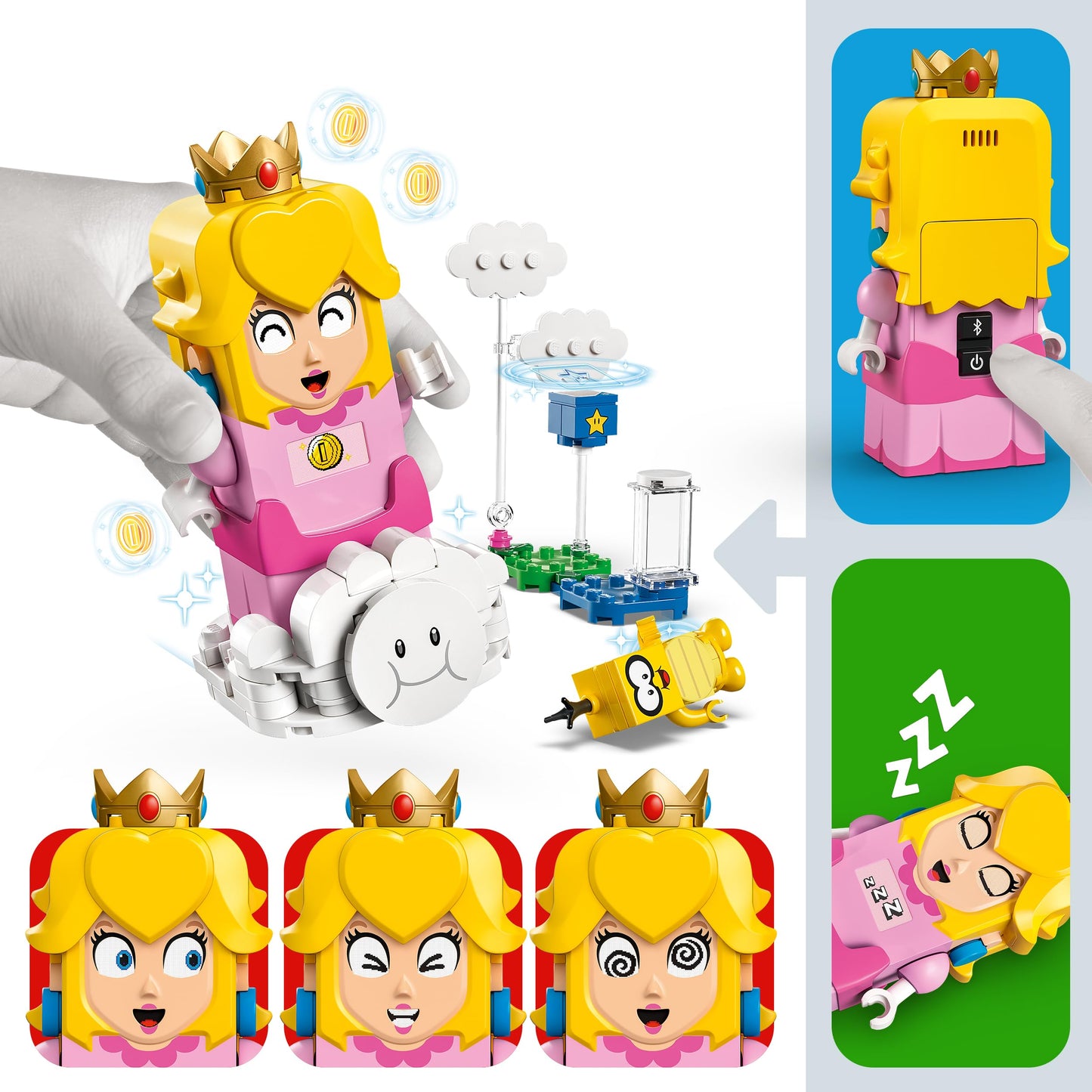 LEGO Super Mario Adventures set with interactive LEGO Princess Peach, yellow Toad figure, perfect for kids and Nintendo fans.