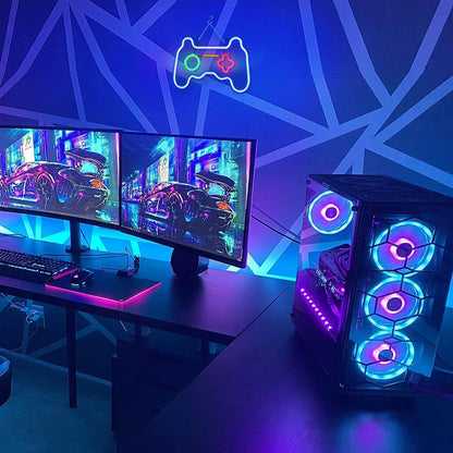 MEDE Dimmable Game Neon Sign, Glass Gaming Neon Light Sign Powered by USB with Switch, Blue Led Light Sign for Bedroom Wall Decor Game Room Party Decoration