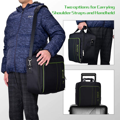 G-STORY hard carrying case for Xbox Series S with storage for console and accessories, includes travel bag and controller skin.