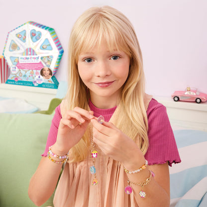 Make It Real Lip Gloss Charm Bracelet Maker - Bracelet Making Kit with Lip Gloss Charms, Beads, Chain & Cord - Jewellery Craft Sets for Girls - Create Bracelets with Cute Charms, Birthday Gift