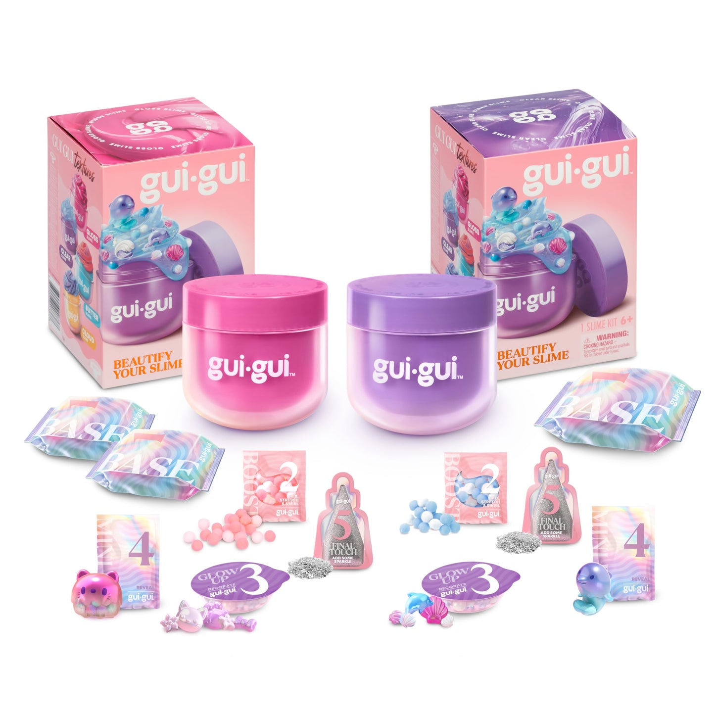 Gui Gui twin pack bundle featuring two scented slime textures with clear and glossy finishes, perfect for leveling up your slime collection.