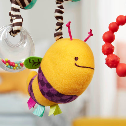 B. toys Wiggle Wrap for car seat, stroller, crib with spiral design, hanging rattle, plush bee, and teether for infants 0+ months.