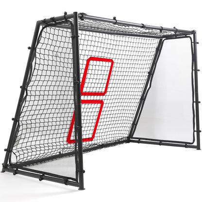 Heavy-duty 6ft x 4ft steel football goals with deep nets, rebounder, weather-resistant frame, perfect for kids' soccer practice by Amazing Tour.